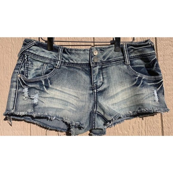 Almost Famous Pants - Womens embellished cut off jean shorts almost famous size 7 denium